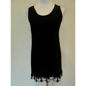 GUDRUN GRENZ Black Sleeveless Mini Dress Crochet Hem Shift- Size XS